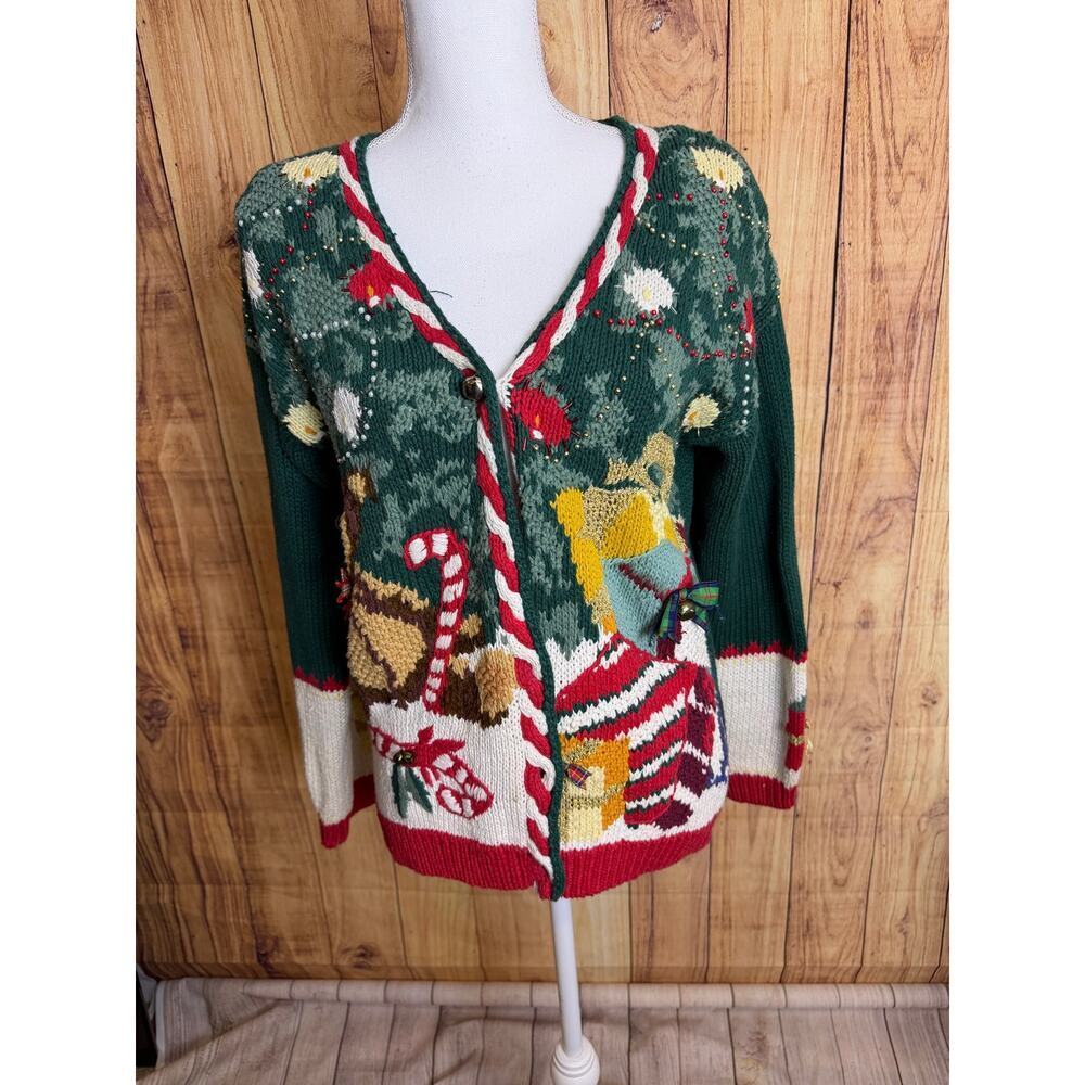 Vintage 80s 90s Tiara Petites Ugly Christmas Sweater GrannyCore Cardigan Size S